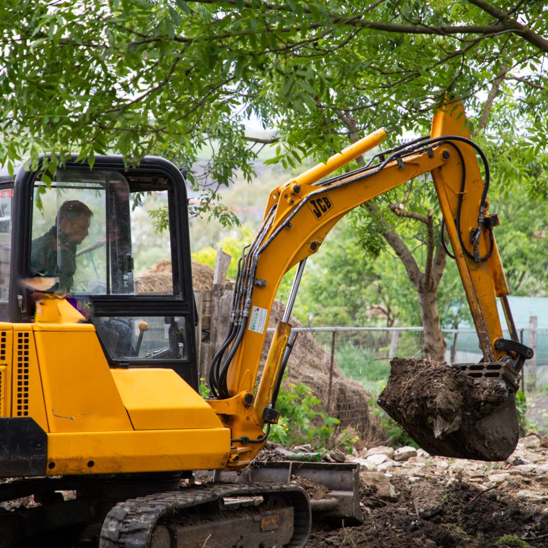 excavator with Bucket lift up are digging the soil in the construction site on